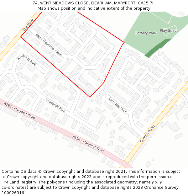 74, WENT MEADOWS CLOSE, DEARHAM, MARYPORT, CA15 7HJ: Location map and indicative extent of plot