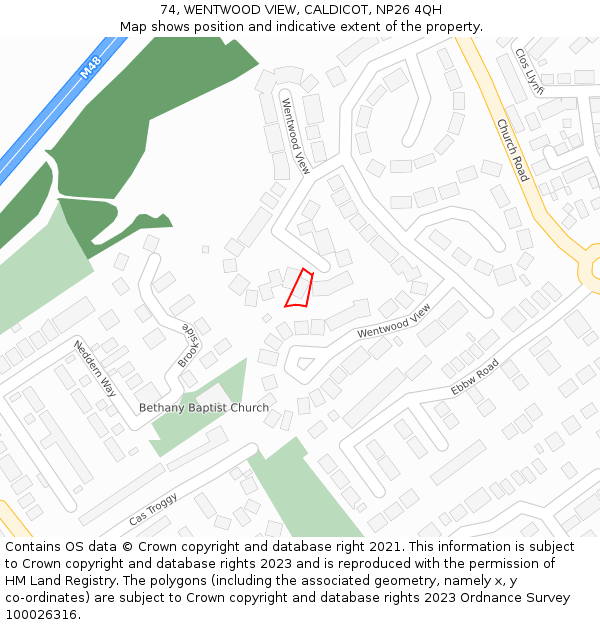 74, WENTWOOD VIEW, CALDICOT, NP26 4QH: Location map and indicative extent of plot