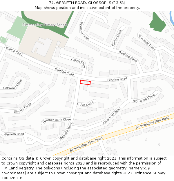 74, WERNETH ROAD, GLOSSOP, SK13 6NJ: Location map and indicative extent of plot