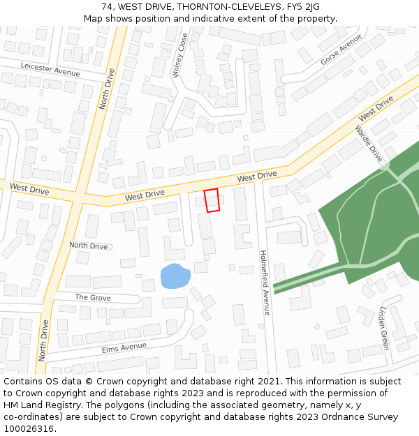74, WEST DRIVE, THORNTON-CLEVELEYS, FY5 2JG: Location map and indicative extent of plot