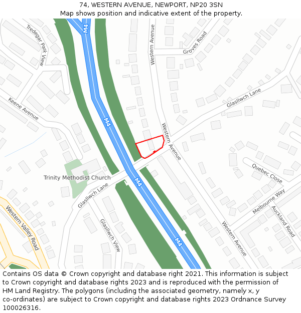74, WESTERN AVENUE, NEWPORT, NP20 3SN: Location map and indicative extent of plot