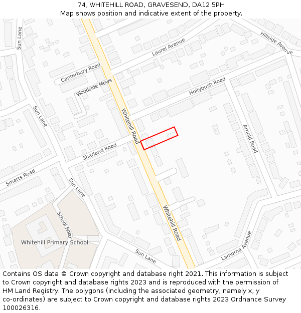 74, WHITEHILL ROAD, GRAVESEND, DA12 5PH: Location map and indicative extent of plot