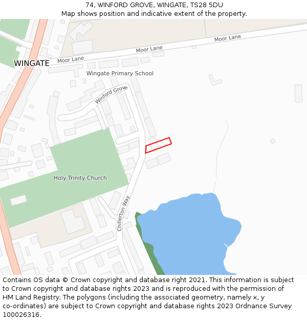 74, WINFORD GROVE, WINGATE, TS28 5DU: Location map and indicative extent of plot