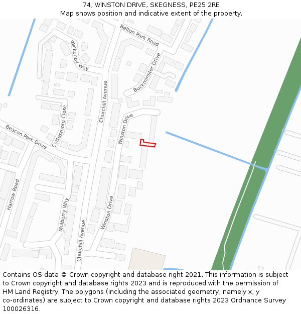 74, WINSTON DRIVE, SKEGNESS, PE25 2RE: Location map and indicative extent of plot