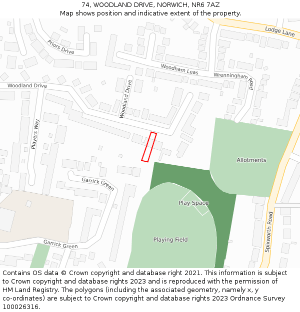 74, WOODLAND DRIVE, NORWICH, NR6 7AZ: Location map and indicative extent of plot