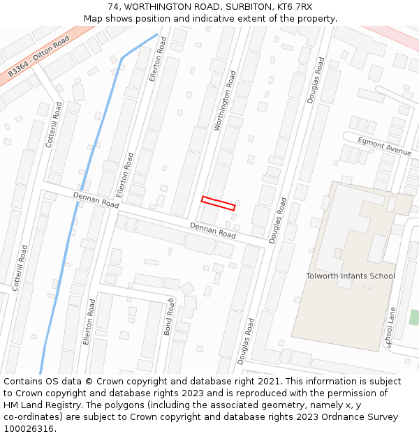 74, WORTHINGTON ROAD, SURBITON, KT6 7RX: Location map and indicative extent of plot