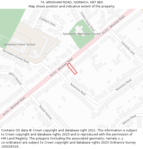 74, WROXHAM ROAD, NORWICH, NR7 8EX: Location map and indicative extent of plot