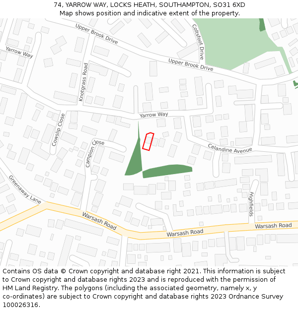 74, YARROW WAY, LOCKS HEATH, SOUTHAMPTON, SO31 6XD: Location map and indicative extent of plot