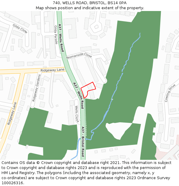 740, WELLS ROAD, BRISTOL, BS14 0PA: Location map and indicative extent of plot