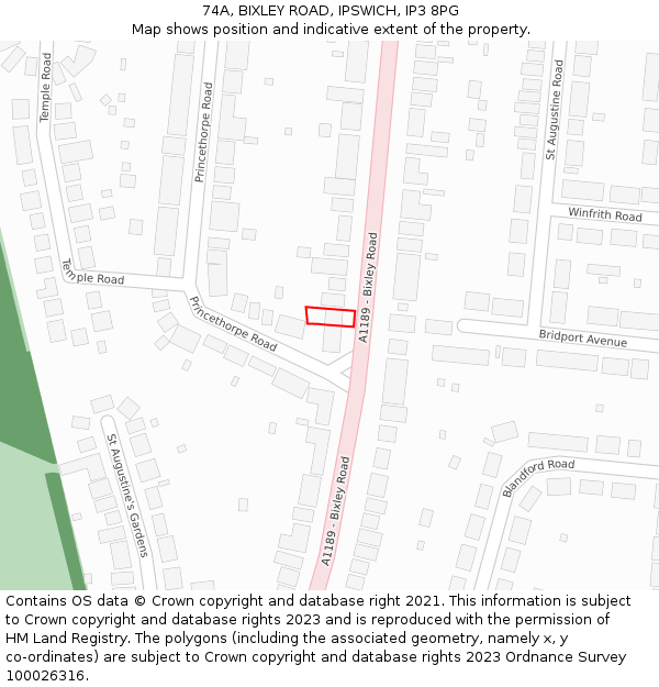 74A, BIXLEY ROAD, IPSWICH, IP3 8PG: Location map and indicative extent of plot