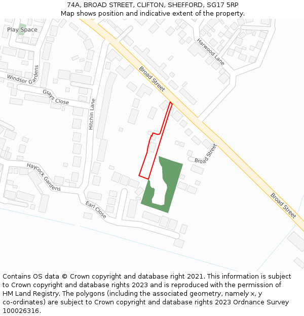74A, BROAD STREET, CLIFTON, SHEFFORD, SG17 5RP: Location map and indicative extent of plot