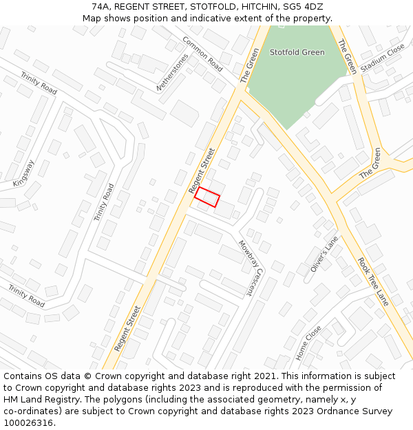 74A, REGENT STREET, STOTFOLD, HITCHIN, SG5 4DZ: Location map and indicative extent of plot