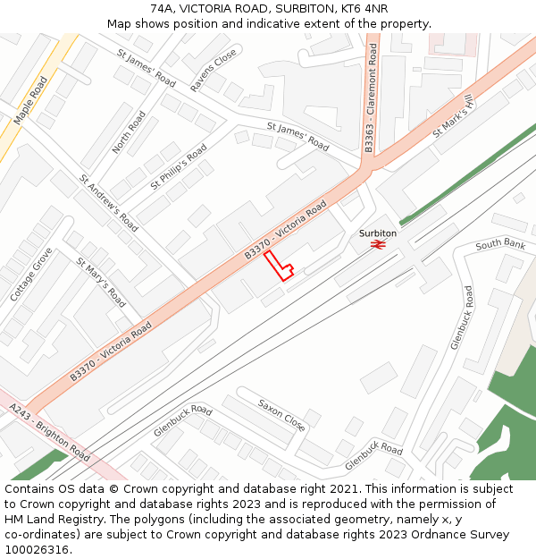 74A, VICTORIA ROAD, SURBITON, KT6 4NR: Location map and indicative extent of plot