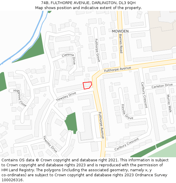74B, FULTHORPE AVENUE, DARLINGTON, DL3 9QH: Location map and indicative extent of plot