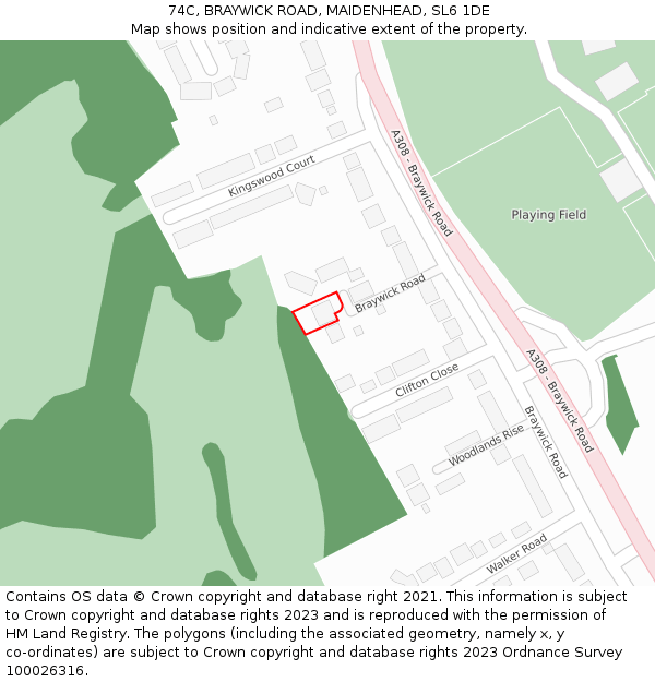 74C, BRAYWICK ROAD, MAIDENHEAD, SL6 1DE: Location map and indicative extent of plot