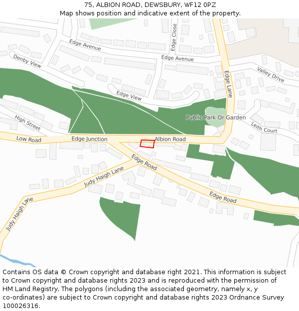 75, ALBION ROAD, DEWSBURY, WF12 0PZ: Location map and indicative extent of plot