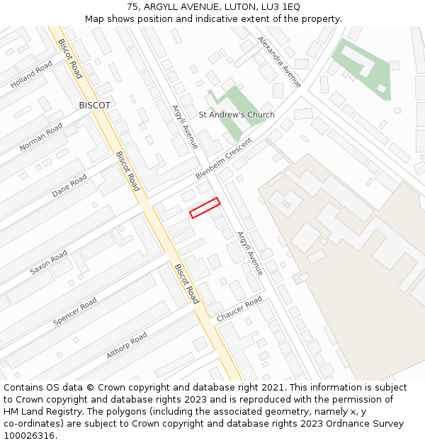 75, ARGYLL AVENUE, LUTON, LU3 1EQ: Location map and indicative extent of plot
