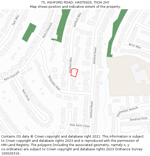 75, ASHFORD ROAD, HASTINGS, TN34 2HY: Location map and indicative extent of plot