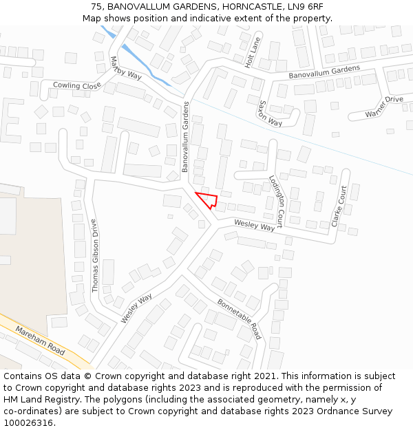75, BANOVALLUM GARDENS, HORNCASTLE, LN9 6RF: Location map and indicative extent of plot