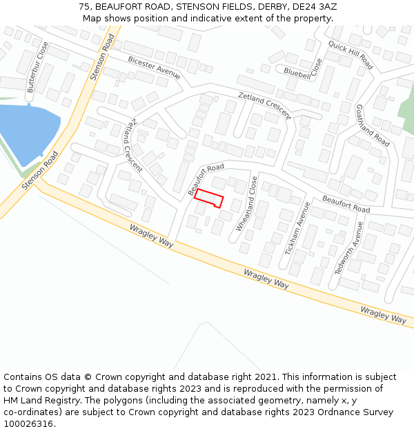 75, BEAUFORT ROAD, STENSON FIELDS, DERBY, DE24 3AZ: Location map and indicative extent of plot