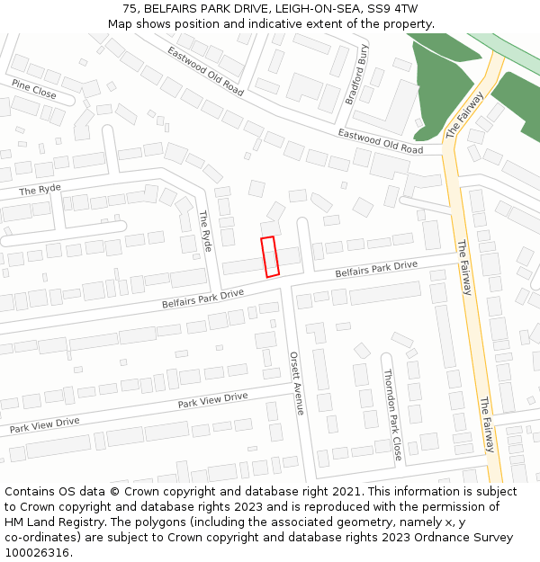 75, BELFAIRS PARK DRIVE, LEIGH-ON-SEA, SS9 4TW: Location map and indicative extent of plot