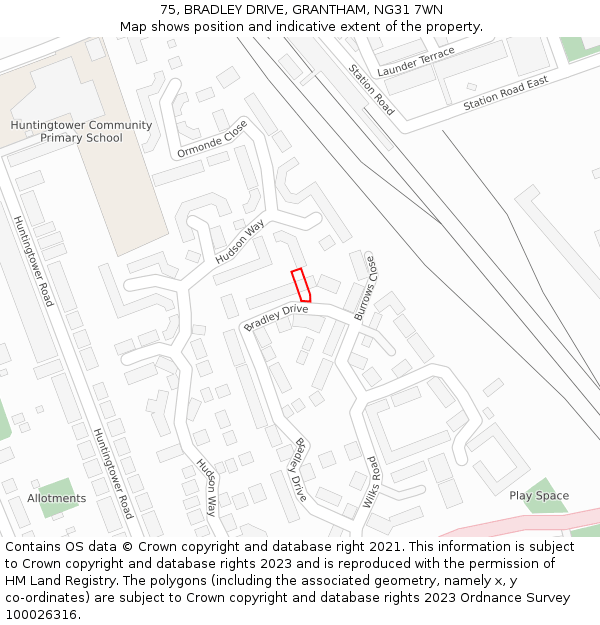 75, BRADLEY DRIVE, GRANTHAM, NG31 7WN: Location map and indicative extent of plot