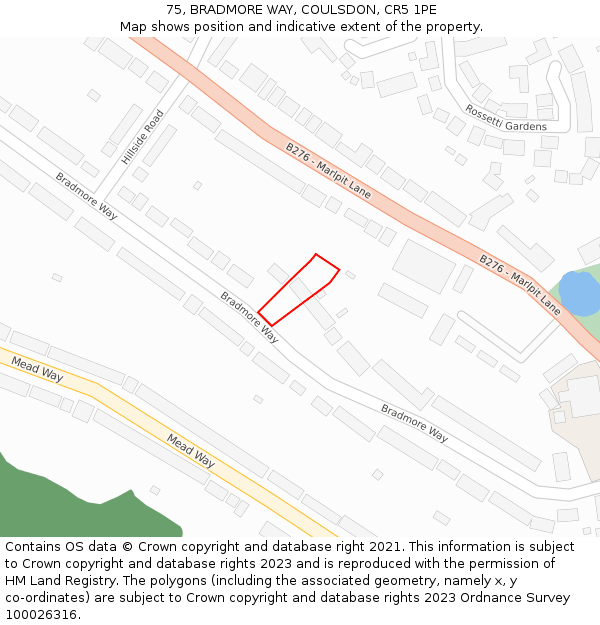 75, BRADMORE WAY, COULSDON, CR5 1PE: Location map and indicative extent of plot