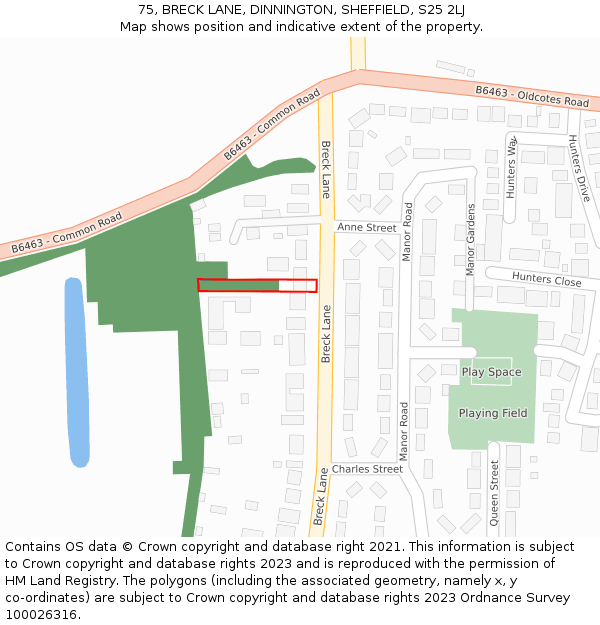 75, BRECK LANE, DINNINGTON, SHEFFIELD, S25 2LJ: Location map and indicative extent of plot