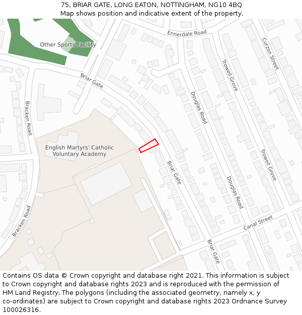 75, BRIAR GATE, LONG EATON, NOTTINGHAM, NG10 4BQ: Location map and indicative extent of plot