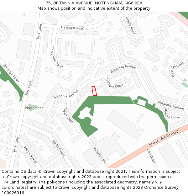 75, BRITANNIA AVENUE, NOTTINGHAM, NG6 0EA: Location map and indicative extent of plot