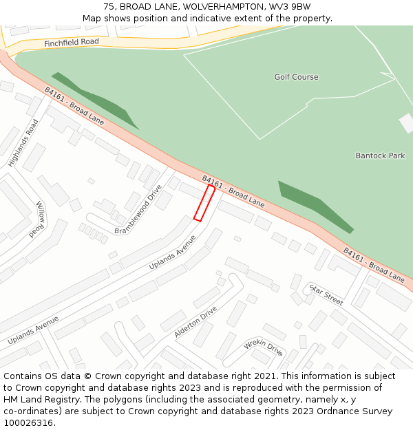 75, BROAD LANE, WOLVERHAMPTON, WV3 9BW: Location map and indicative extent of plot