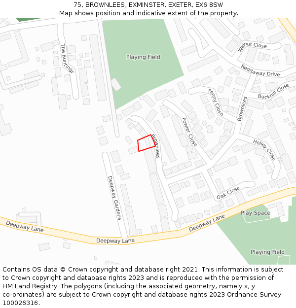 75, BROWNLEES, EXMINSTER, EXETER, EX6 8SW: Location map and indicative extent of plot