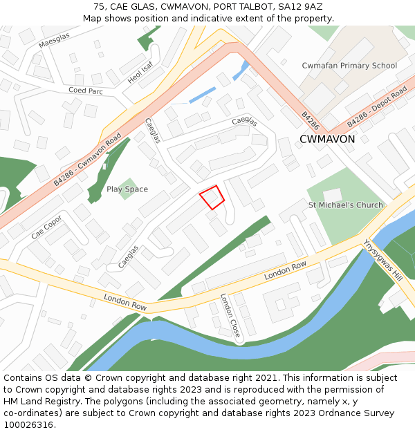 75, CAE GLAS, CWMAVON, PORT TALBOT, SA12 9AZ: Location map and indicative extent of plot