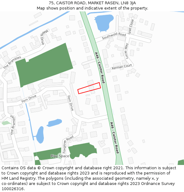 75, CAISTOR ROAD, MARKET RASEN, LN8 3JA: Location map and indicative extent of plot