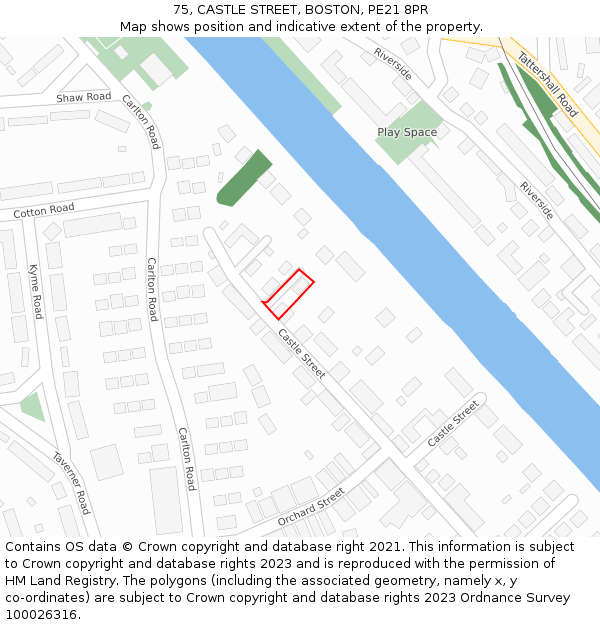 75, CASTLE STREET, BOSTON, PE21 8PR: Location map and indicative extent of plot