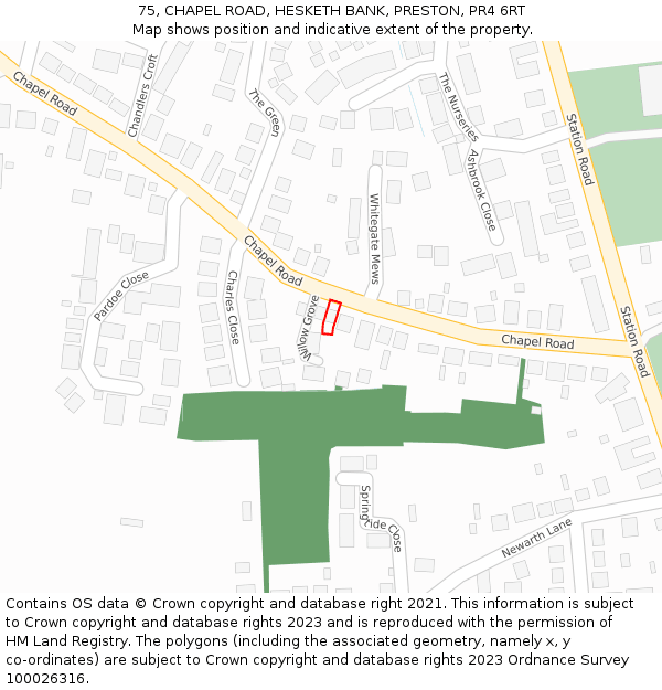 75, CHAPEL ROAD, HESKETH BANK, PRESTON, PR4 6RT: Location map and indicative extent of plot