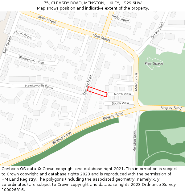 75, CLEASBY ROAD, MENSTON, ILKLEY, LS29 6HW: Location map and indicative extent of plot