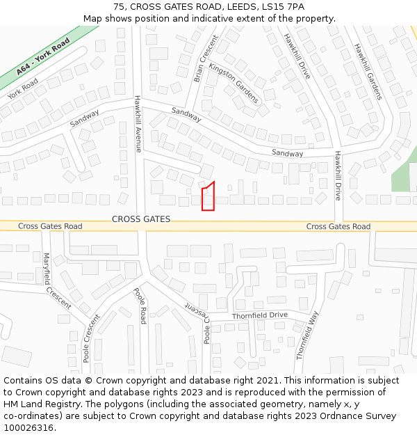 75, CROSS GATES ROAD, LEEDS, LS15 7PA: Location map and indicative extent of plot