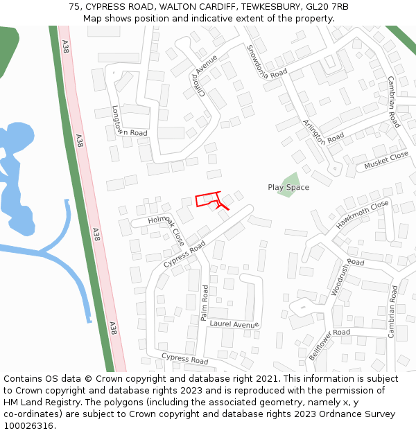 75, CYPRESS ROAD, WALTON CARDIFF, TEWKESBURY, GL20 7RB: Location map and indicative extent of plot