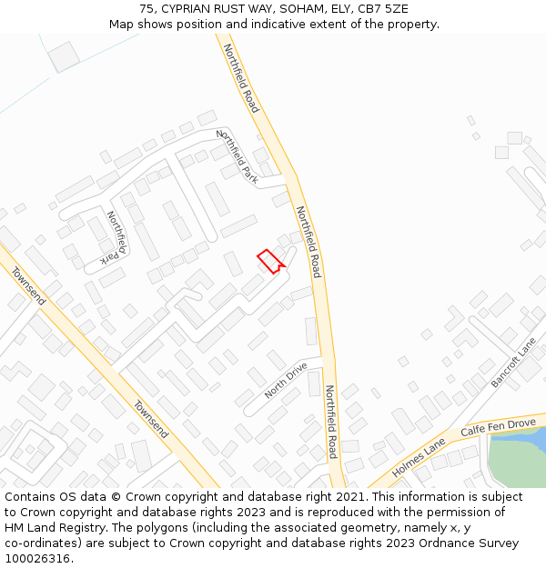 75, CYPRIAN RUST WAY, SOHAM, ELY, CB7 5ZE: Location map and indicative extent of plot