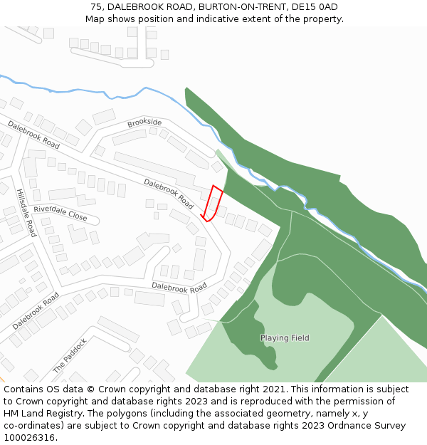 75, DALEBROOK ROAD, BURTON-ON-TRENT, DE15 0AD: Location map and indicative extent of plot