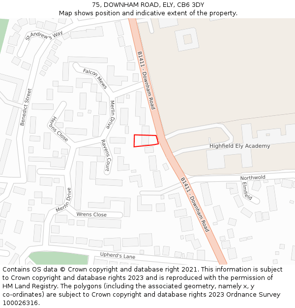 75, DOWNHAM ROAD, ELY, CB6 3DY: Location map and indicative extent of plot