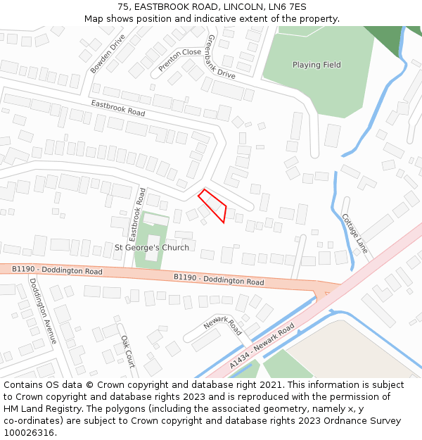 75, EASTBROOK ROAD, LINCOLN, LN6 7ES: Location map and indicative extent of plot