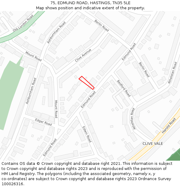 75, EDMUND ROAD, HASTINGS, TN35 5LE: Location map and indicative extent of plot