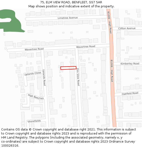 75, ELM VIEW ROAD, BENFLEET, SS7 5AR: Location map and indicative extent of plot