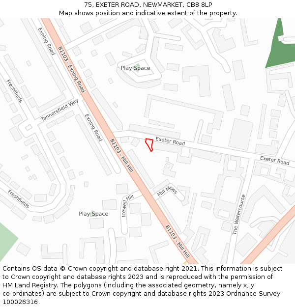 75, EXETER ROAD, NEWMARKET, CB8 8LP: Location map and indicative extent of plot