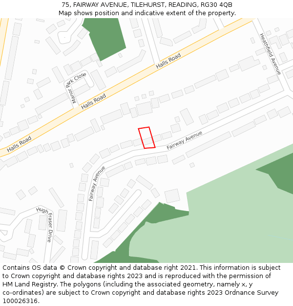 75, FAIRWAY AVENUE, TILEHURST, READING, RG30 4QB: Location map and indicative extent of plot