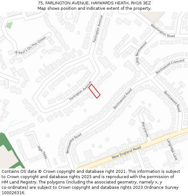 75, FARLINGTON AVENUE, HAYWARDS HEATH, RH16 3EZ: Location map and indicative extent of plot