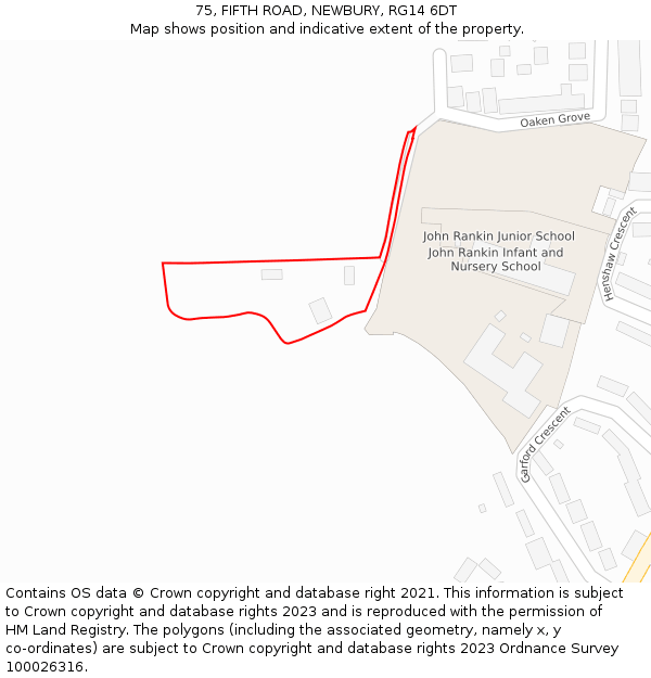 75, FIFTH ROAD, NEWBURY, RG14 6DT: Location map and indicative extent of plot