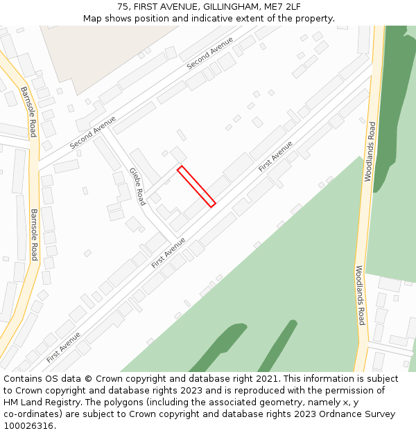 75, FIRST AVENUE, GILLINGHAM, ME7 2LF: Location map and indicative extent of plot